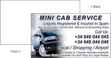 Mini Cab Service Business Card