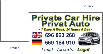 Private Car Hire Business Card